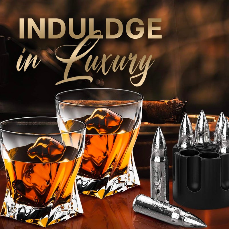 TF TAKEFLIGHT Metal Whiskey Stones - Valentines Day Gift for Him | 6 Steel Whiskey Rocks | Metal Ice Cubes to Chill Bourbon, Scotch in Your Whisky Glass - Cool Whiskey Gifts for Men, Boyfriend Valentines Day Gift - Image 2